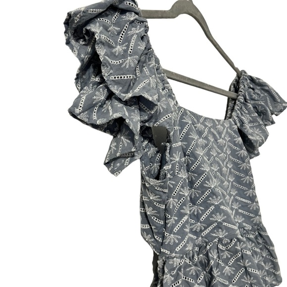 Francesca’s Crop Top. Blue with White Embroidery Flutter Sleeve Back Bow… - Picture 5 of 10